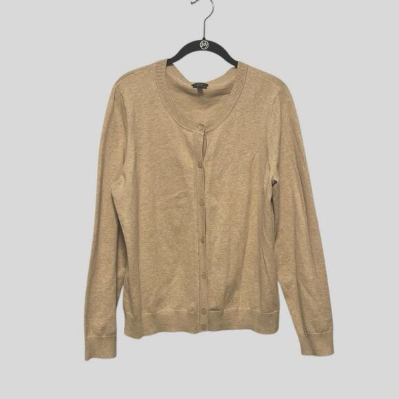 Talbots Pima Cotton Button Front Tan Cardigan Size XL - Picture 1 of 7